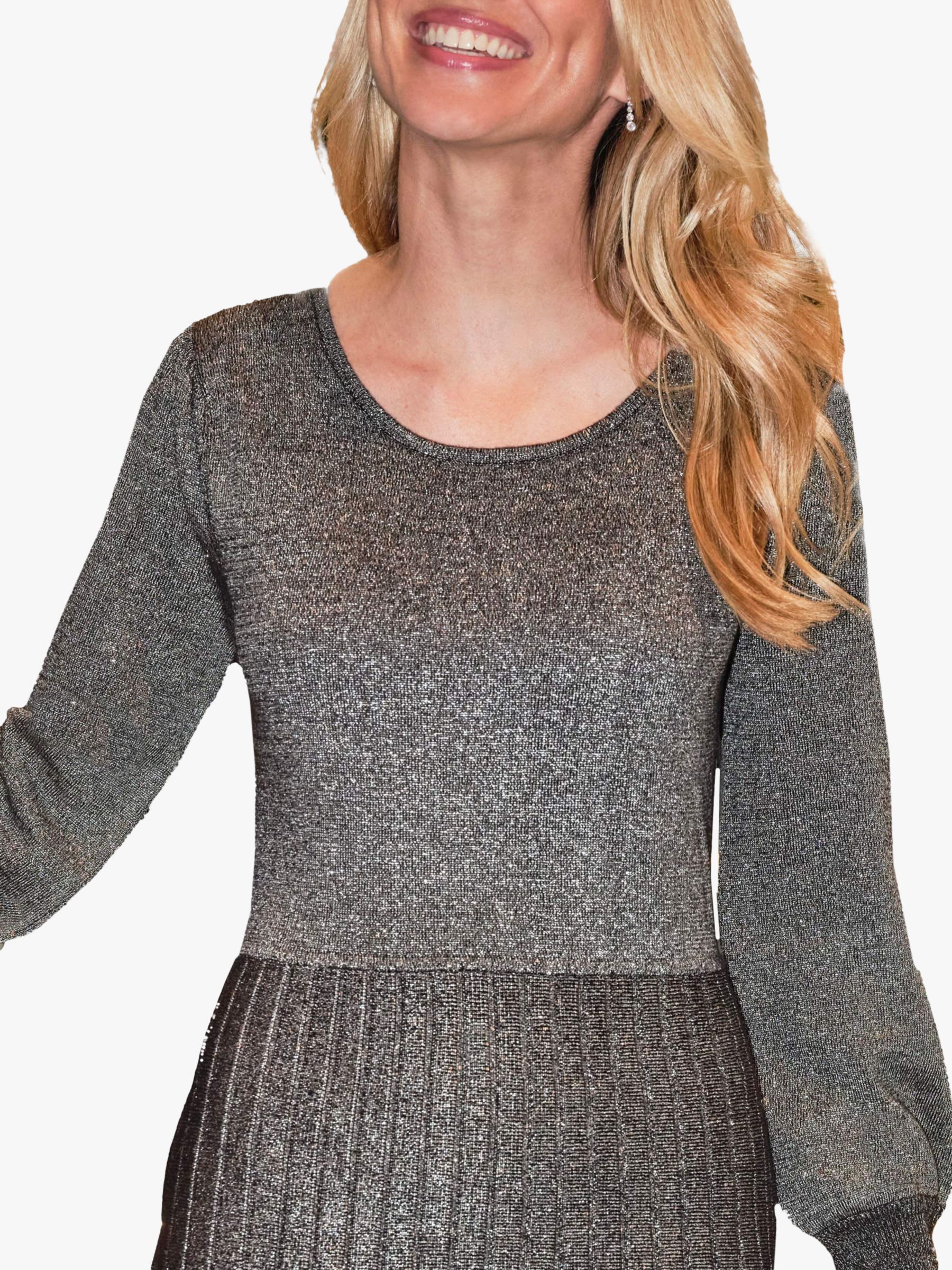Pure Collection Cotton Wool Blend Lurex Knitted Dress, Pewter, 10