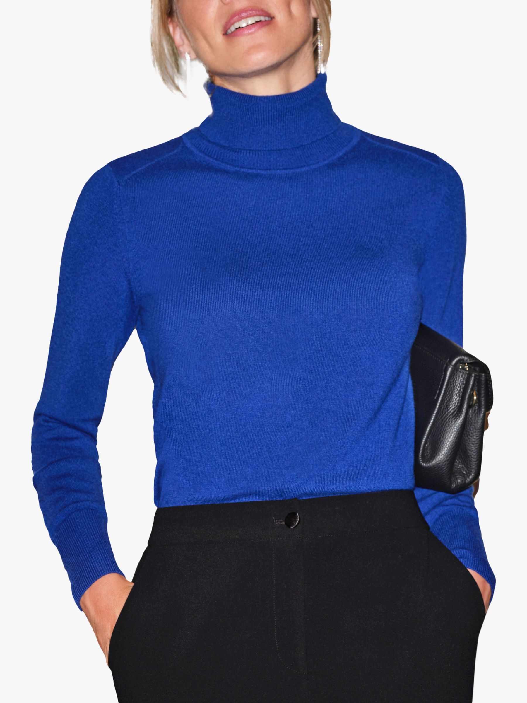 Pure Collection Cashmere Roll Neck Jumper, Deep Sapphire, 10