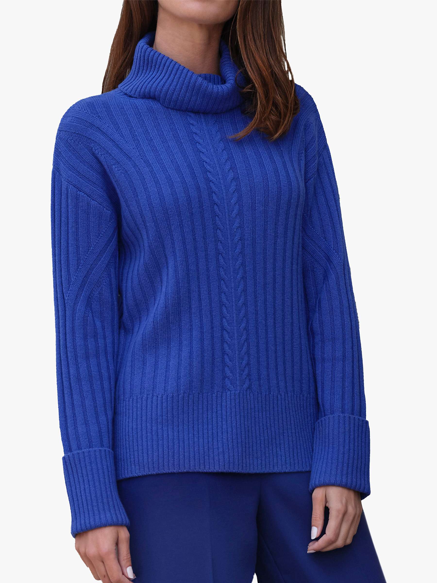 Buy Pure Collection Wool Cashmere Blend Rib Knit Roll Neck Jumper, Cobalt Online at johnlewis.com