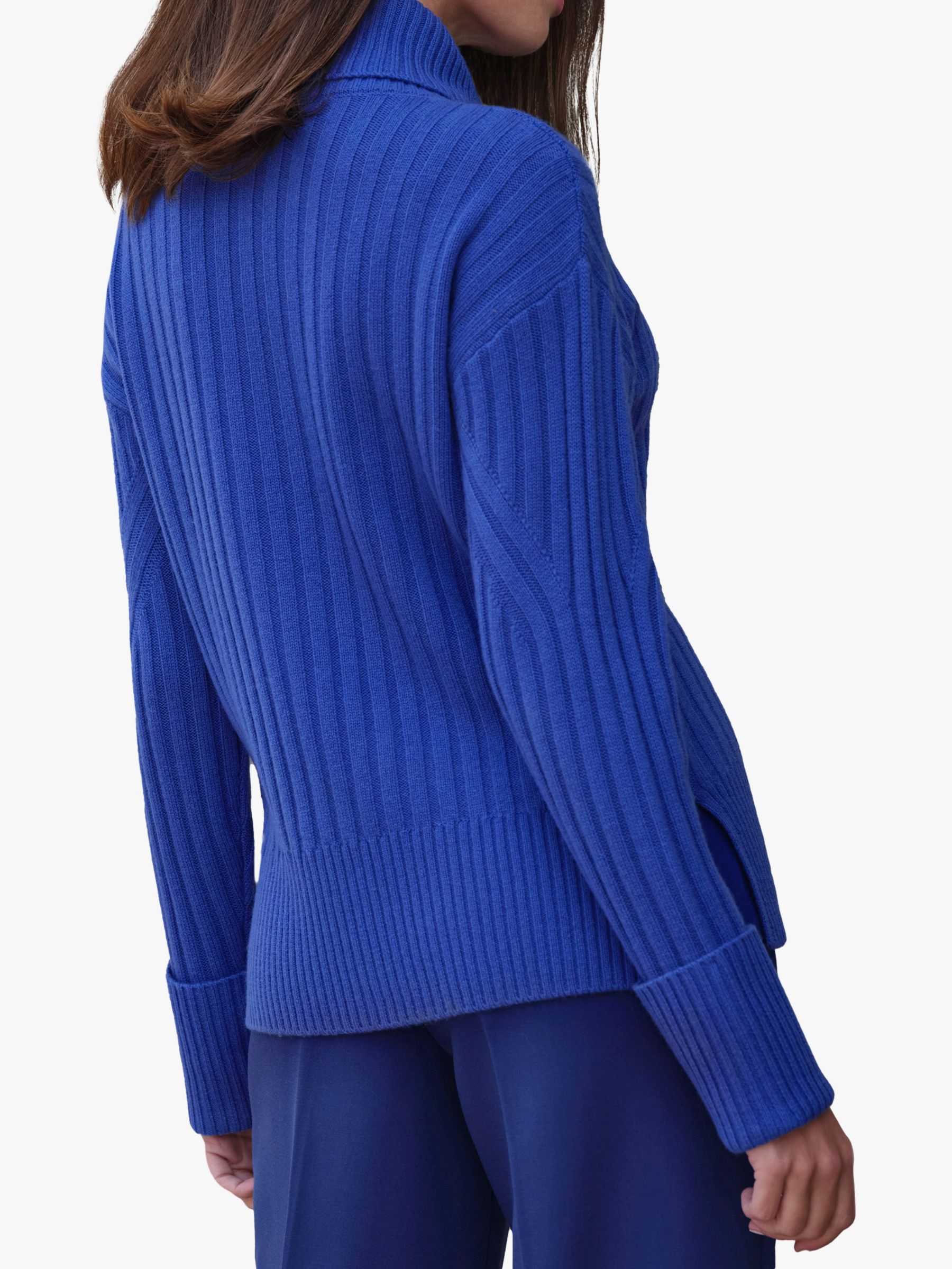 Pure Collection Wool Cashmere Blend Rib Knit Roll Neck Jumper