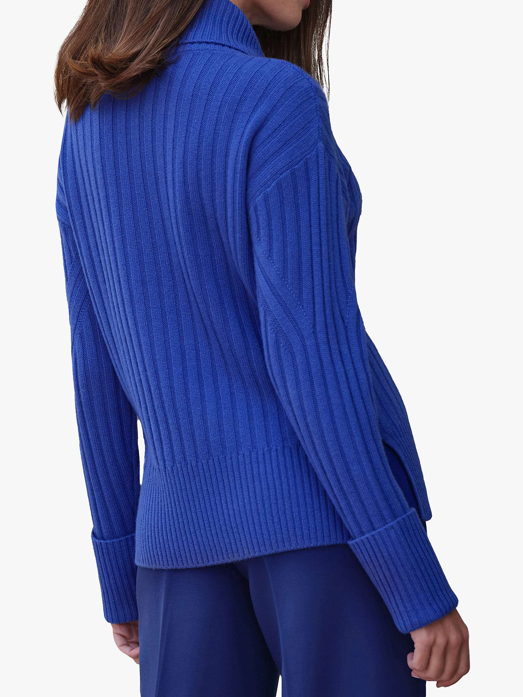 Buy Pure Collection Wool Cashmere Blend Rib Knit Roll Neck Jumper, Cobalt Online at johnlewis.com