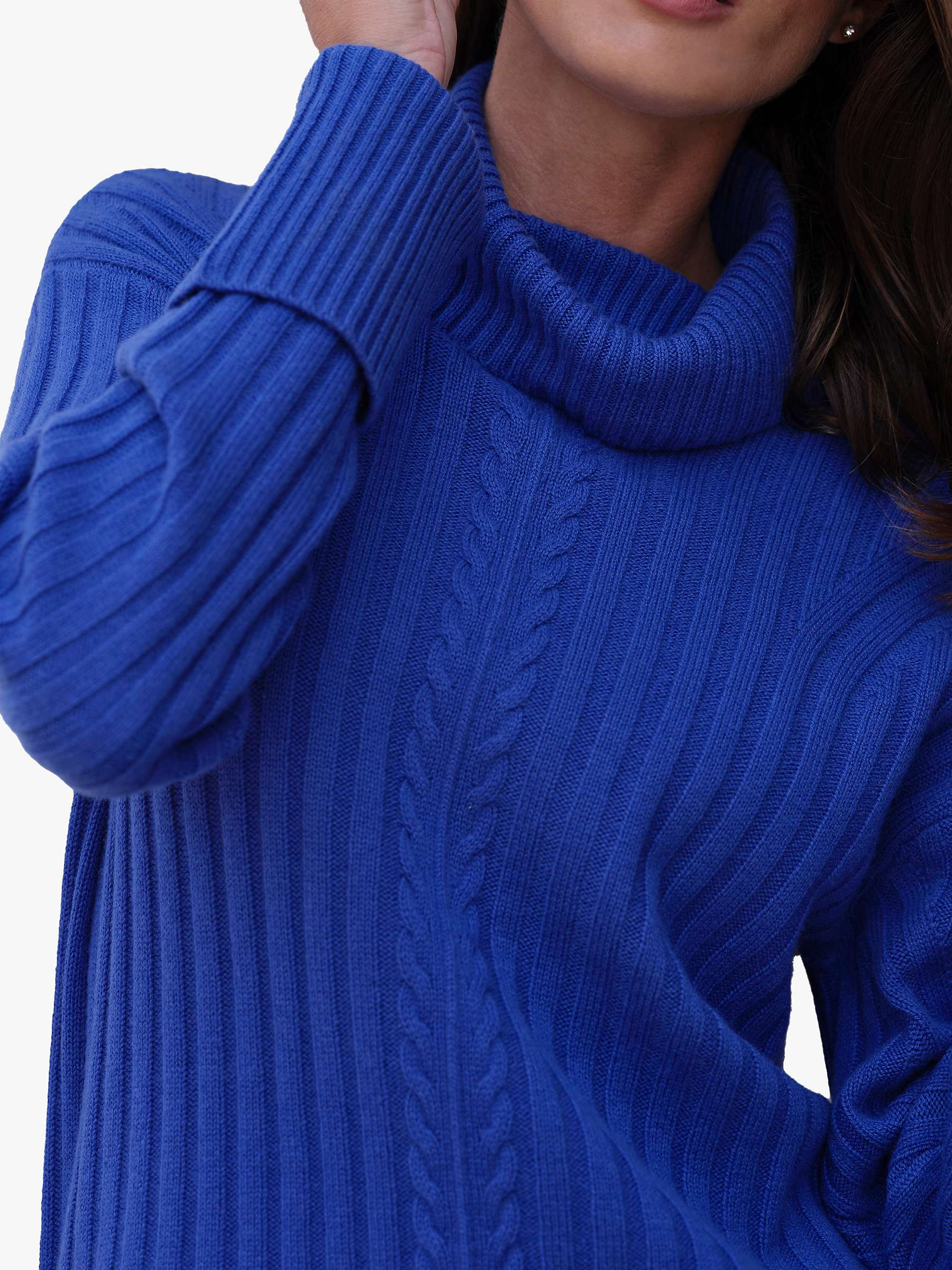 Pure Collection Wool Cashmere Blend Rib Knit Roll Neck Jumper, Cobalt ...