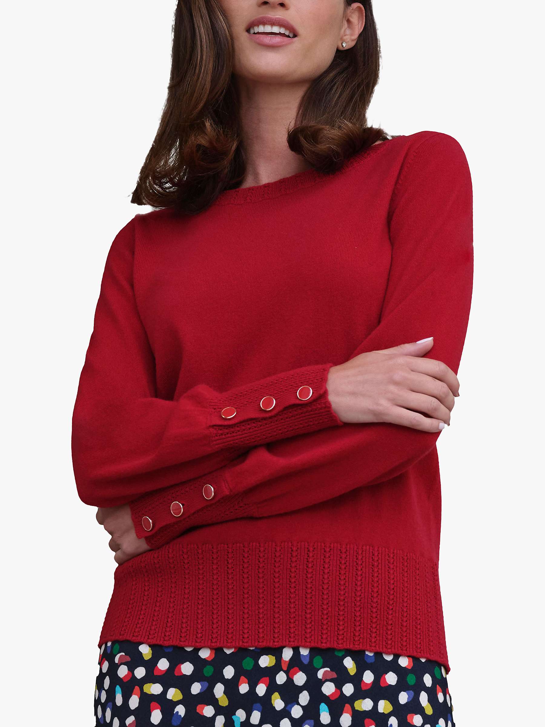 Buy Pure Collection Wool Cashmere Blend Button Cuff Jumper, Cherry Red Online at johnlewis.com