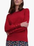 Pure Collection Wool Cashmere Blend Button Cuff Jumper, Cherry Red