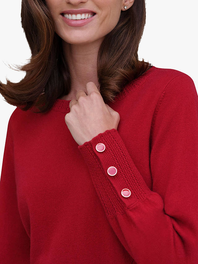 Pure Collection Wool Cashmere Blend Button Cuff Jumper, Cherry Red
