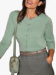 Pure Collection Crew Neck Cashmere Cardigan, Soft Fern