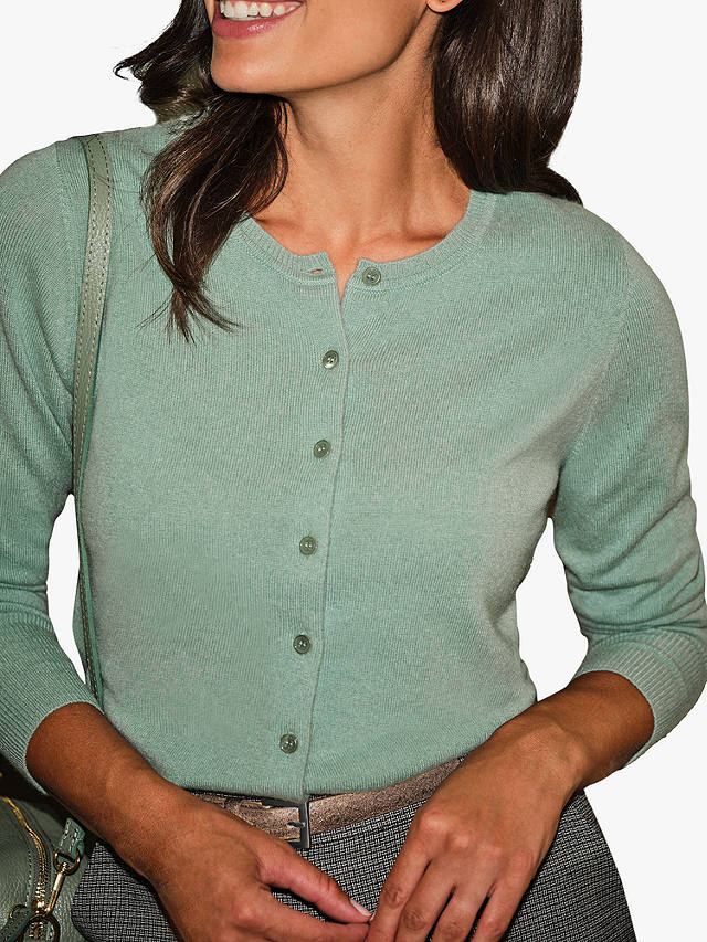 Pure Collection Crew Neck Cashmere Cardigan, Soft Fern