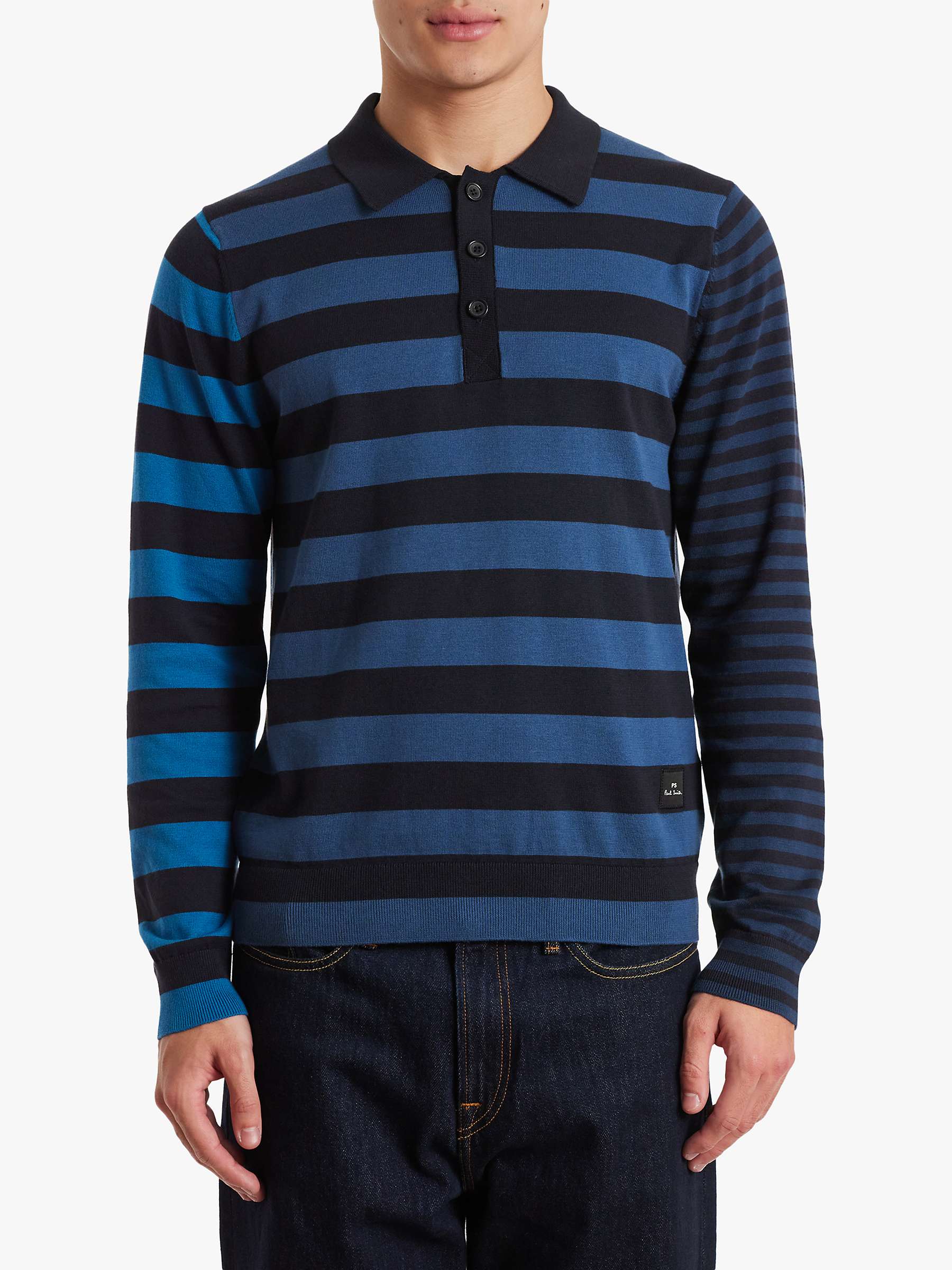Buy Paul Smith Organic Cotton Stripe Long Sleeve Polo Shirt, Blue Online at johnlewis.com