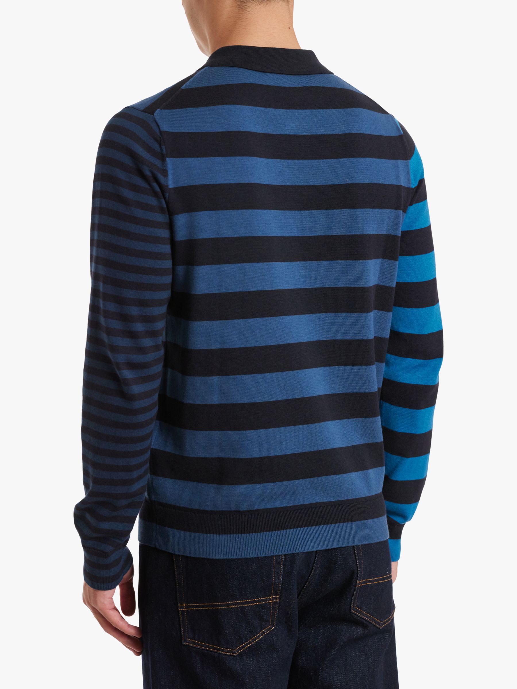 Paul Smith Organic Cotton Stripe Long Sleeve Polo Shirt, Blue, S