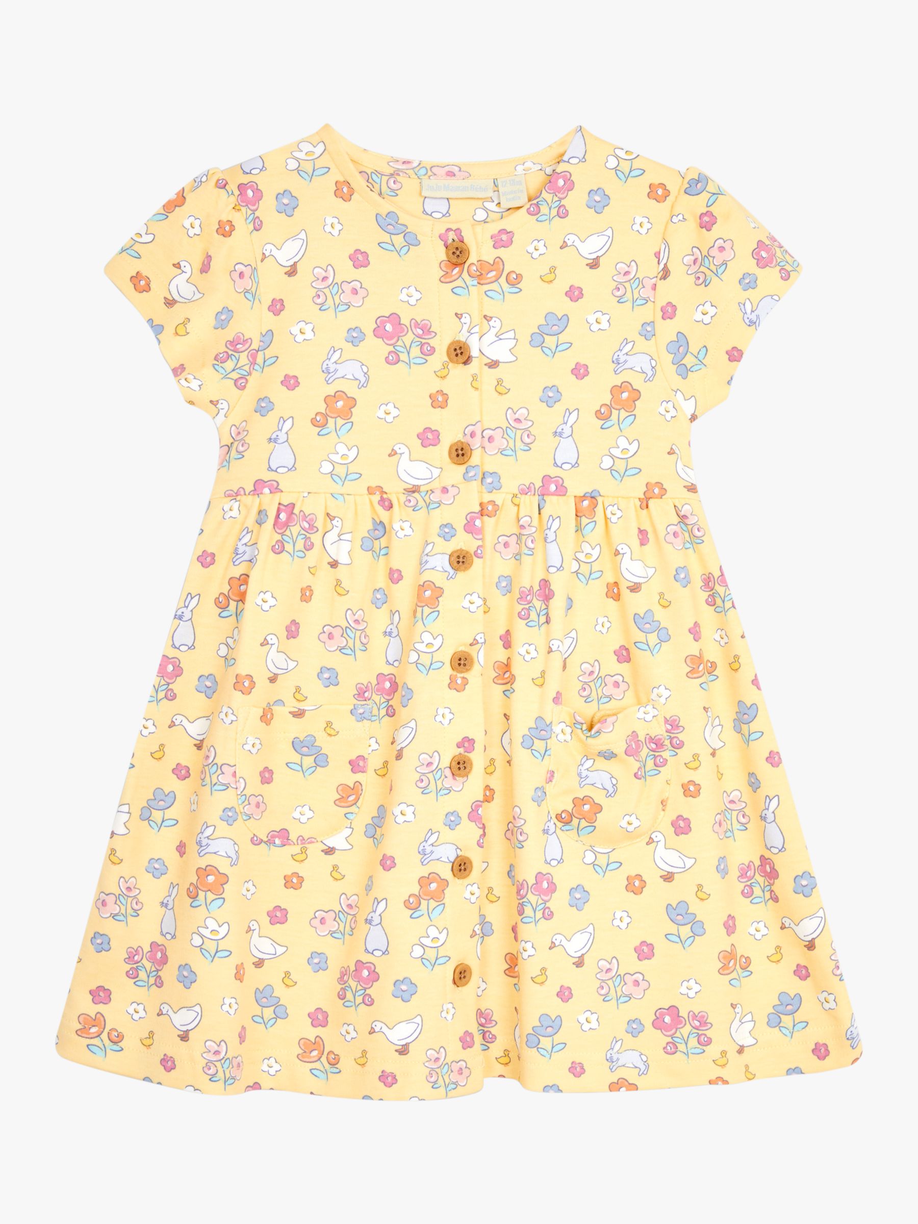 JoJo Maman Bébé Baby Bunny & Duck Print Dress, Yellow at John Lewis ...