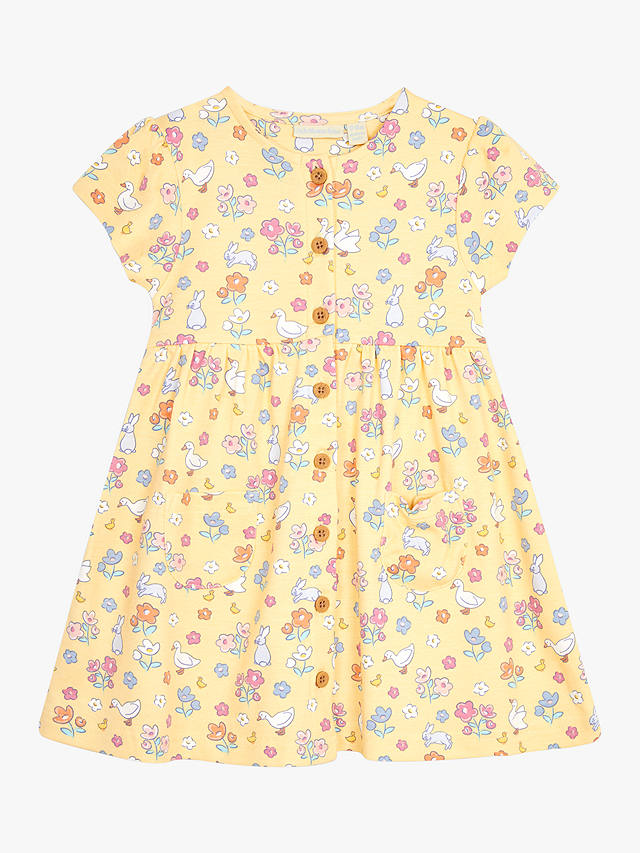 JoJo Maman Bébé Baby Bunny & Duck Print Dress, Yellow