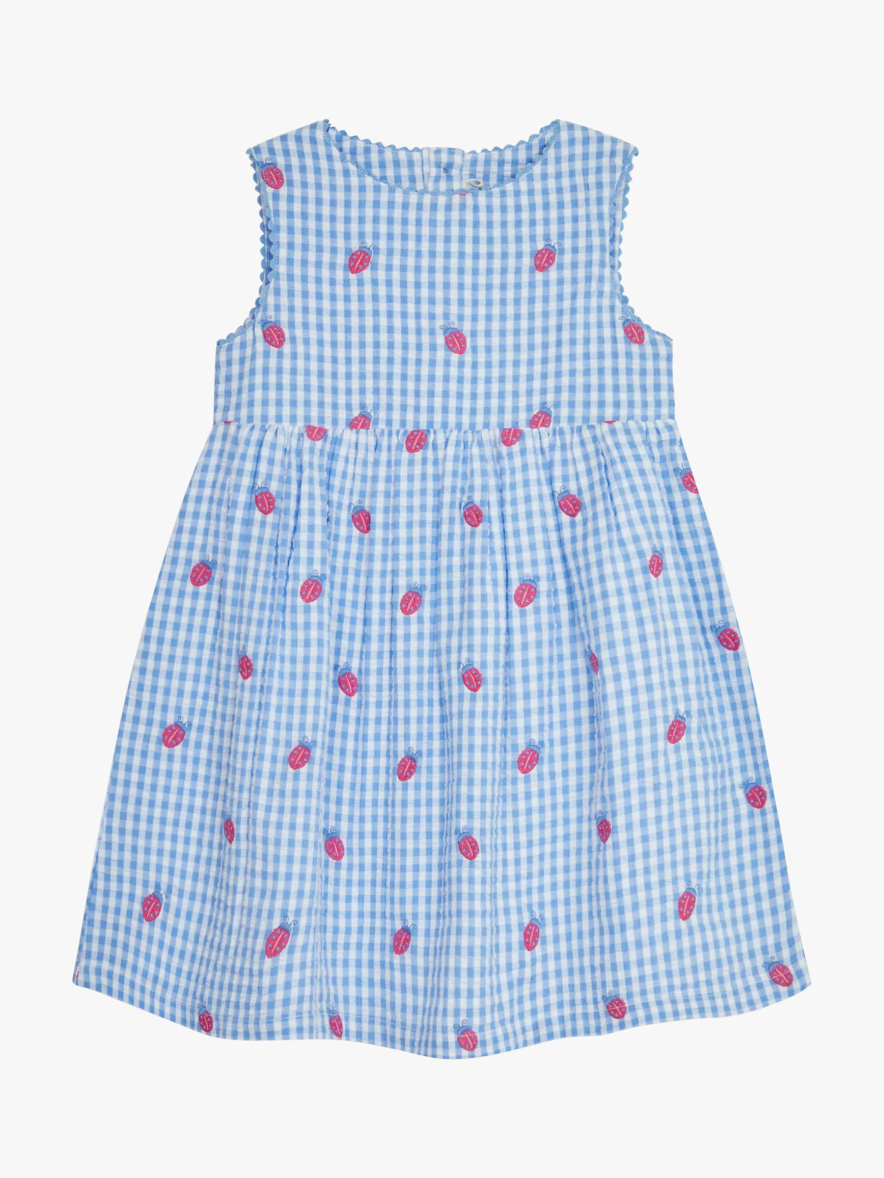 Buy JoJo Maman Bébé Baby Embroidered Ladybird Gingham Dress, Blue Online at johnlewis.com