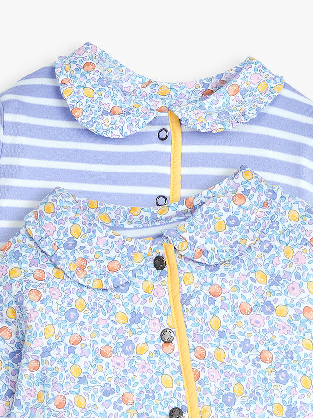 JoJo Maman Bébé Baby Oranges & Lemons Floral Print Quilted Reversible Jacket, Lilac