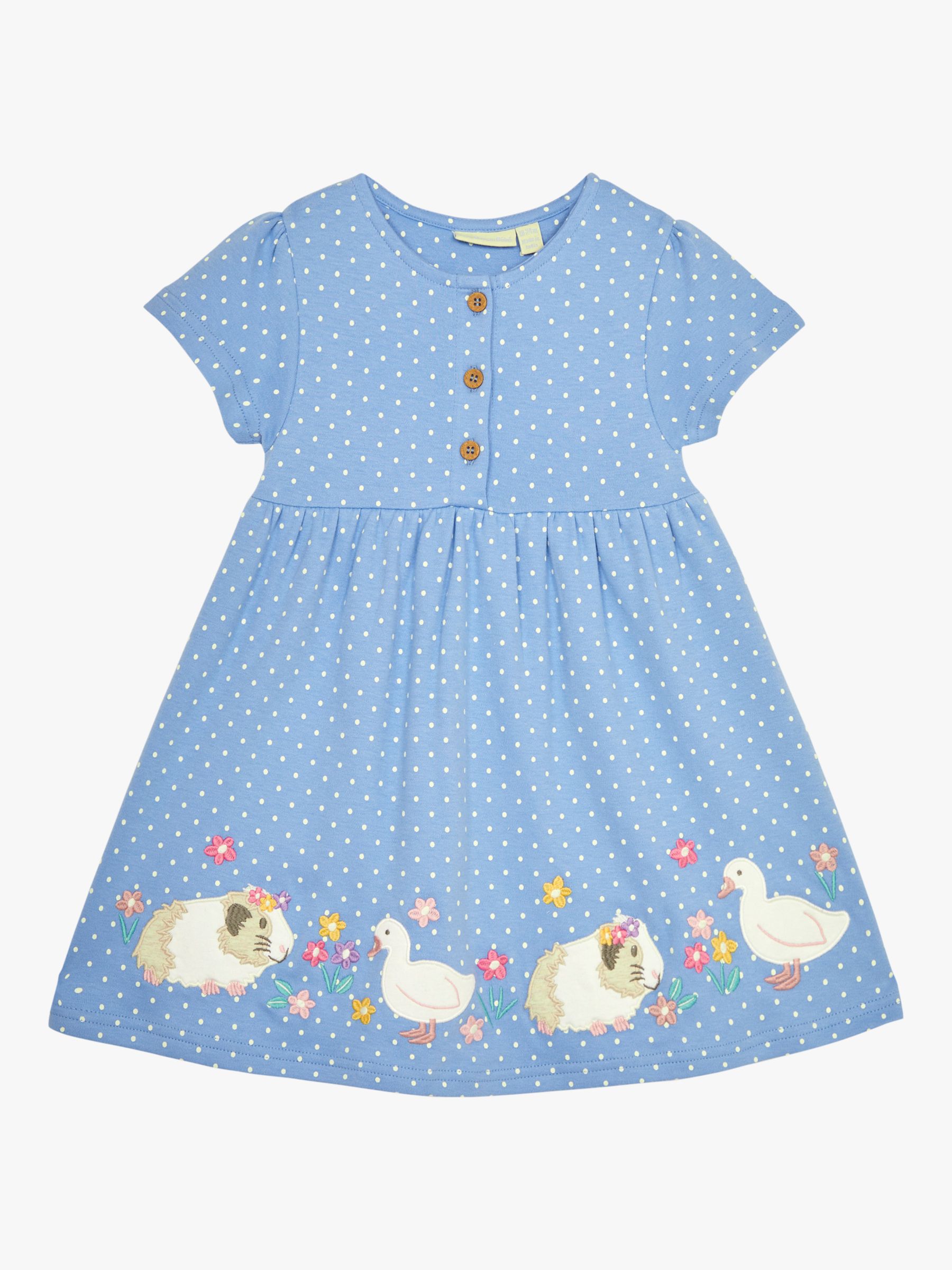 JoJo Maman Bébé Baby Guinea Pig & Duck Spot Dress, Denim, 2-3 years