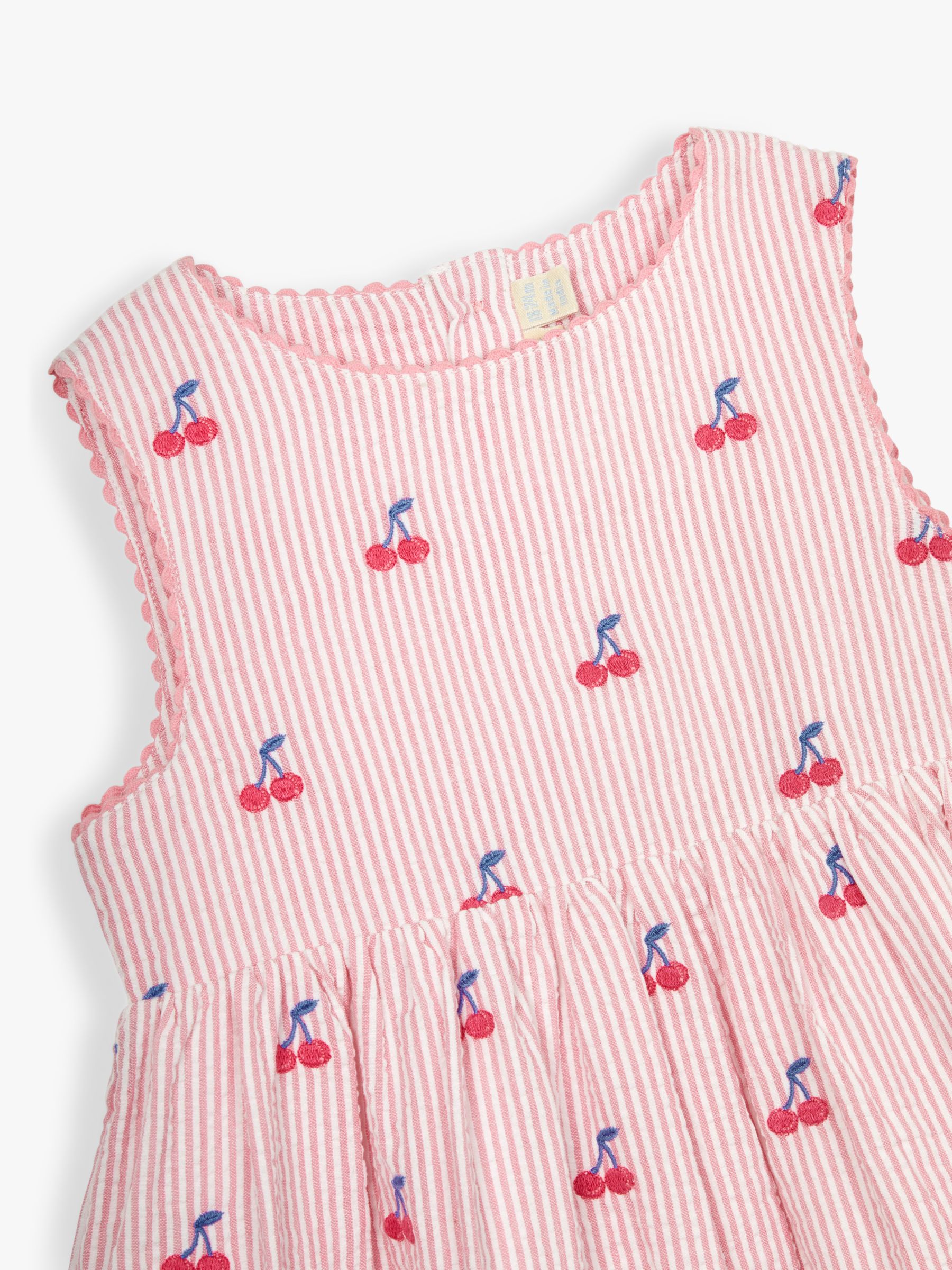 JoJo Maman Bébé Baby Cherry Stripe Seersucker Dress, Pink, 2-3 years