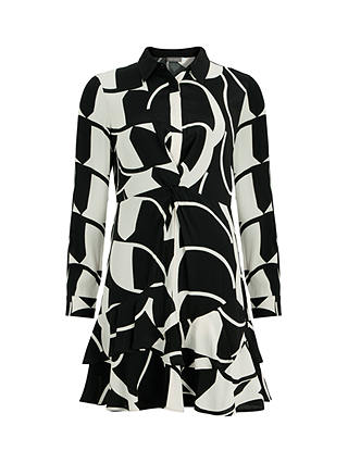 Mint Velvet Geometric Print Shirt Mini Dress, Ivory/Black