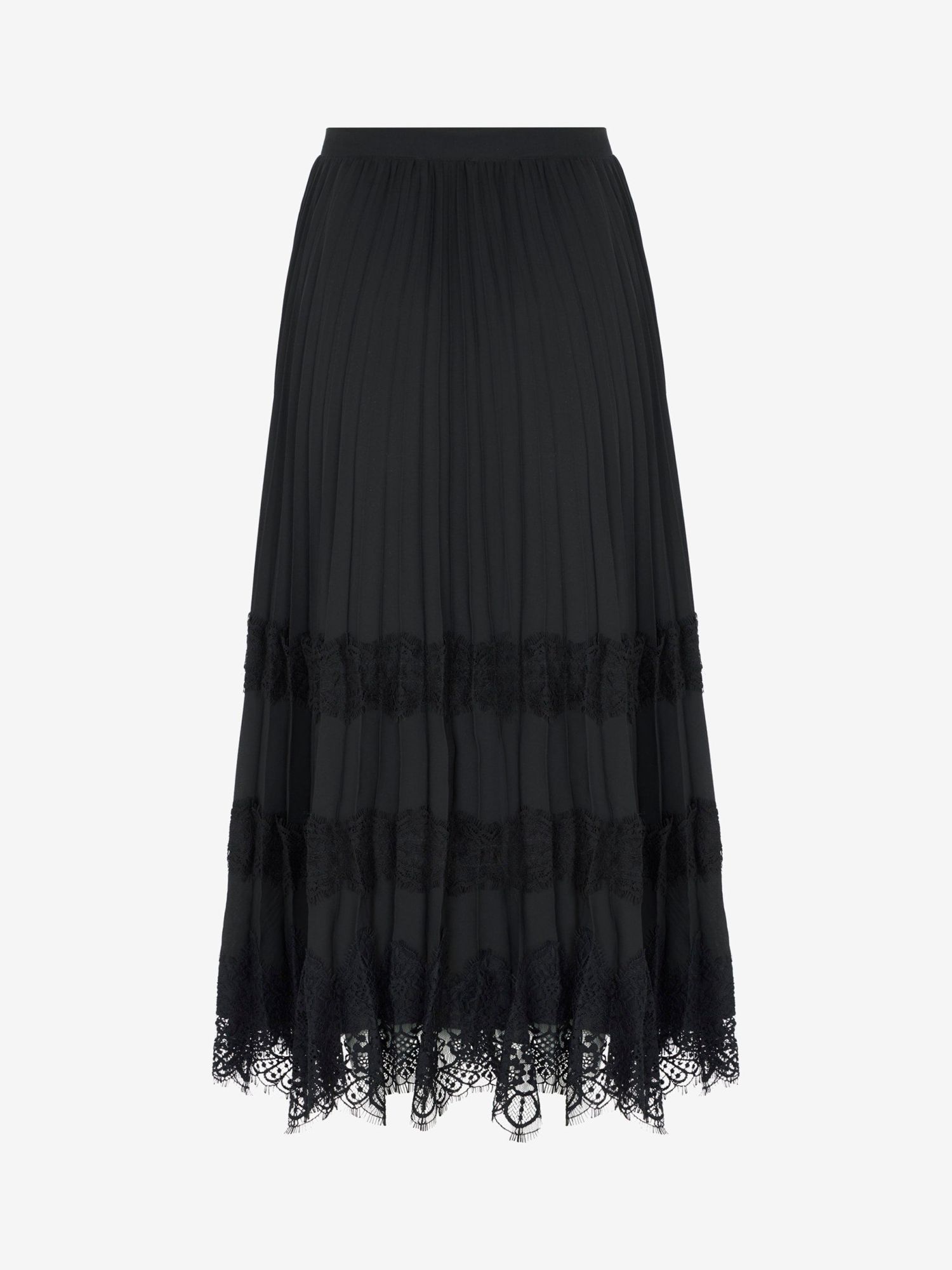 Mint Velvet Lace Trim Pleated Midi Skirt, Black