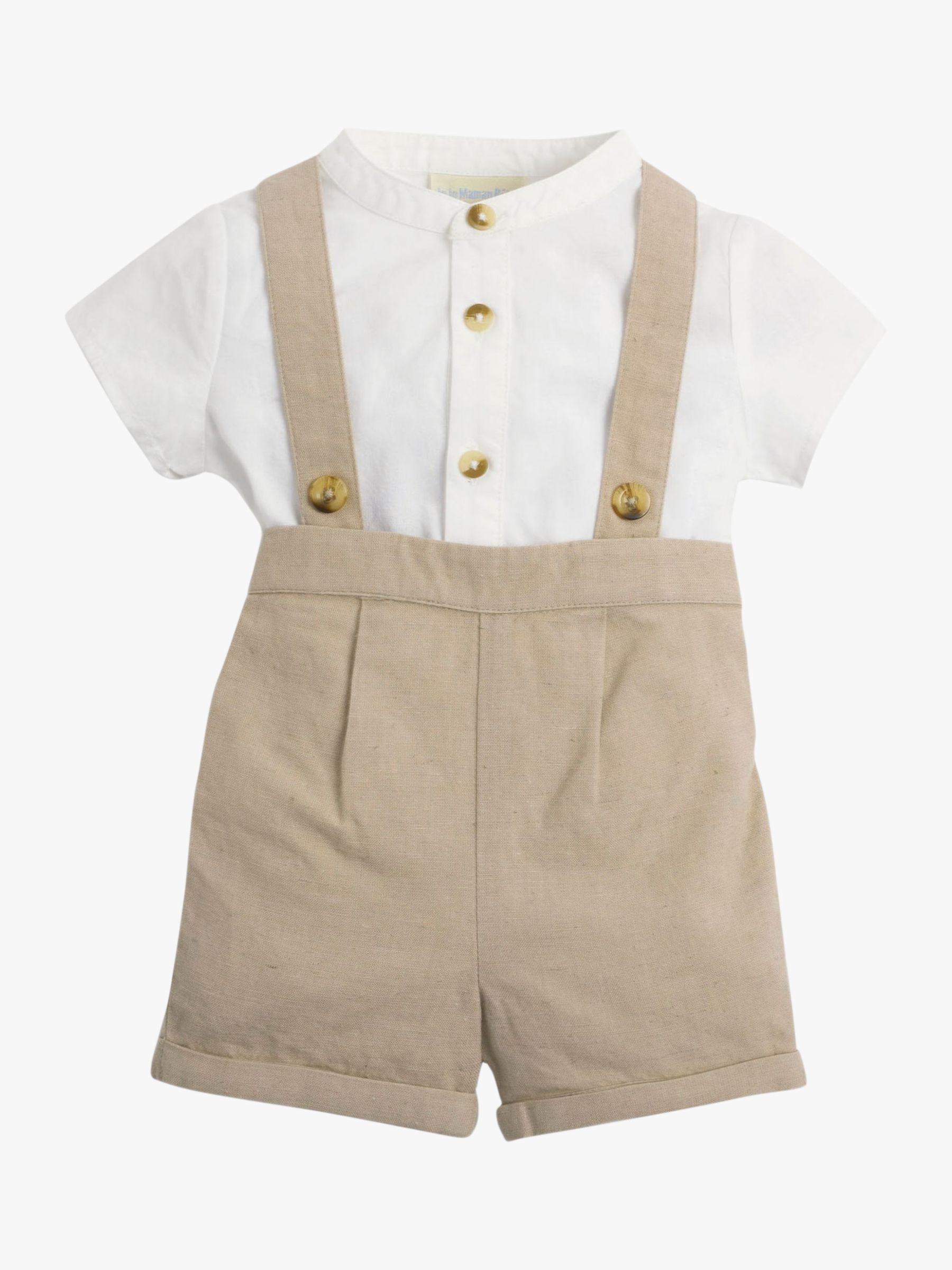 JoJo Maman Bébé Baby Grandad Shirt & Shorts With Braces Set, Stone, 0-3 months