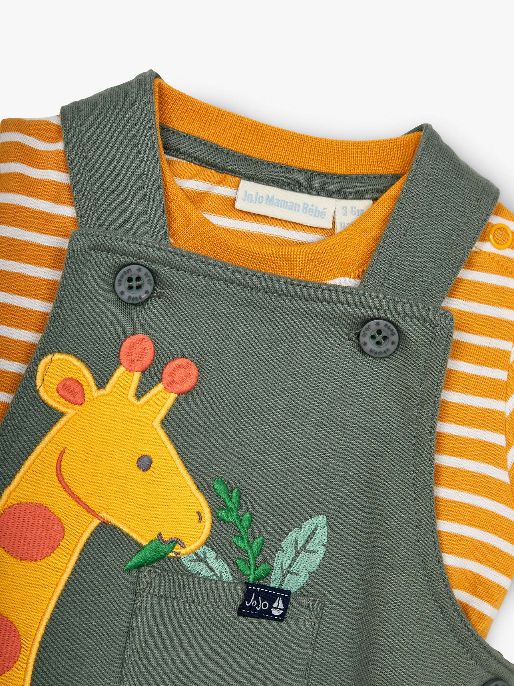 Buy JoJo Maman Bébé Baby Giraffe Appliqué Short Dungarees & T-Shirt Set, Khaki/Multi Online at johnlewis.com