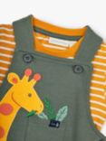 JoJo Maman Bébé Baby Giraffe Appliqué Short Dungarees & T-Shirt Set, Khaki/Multi