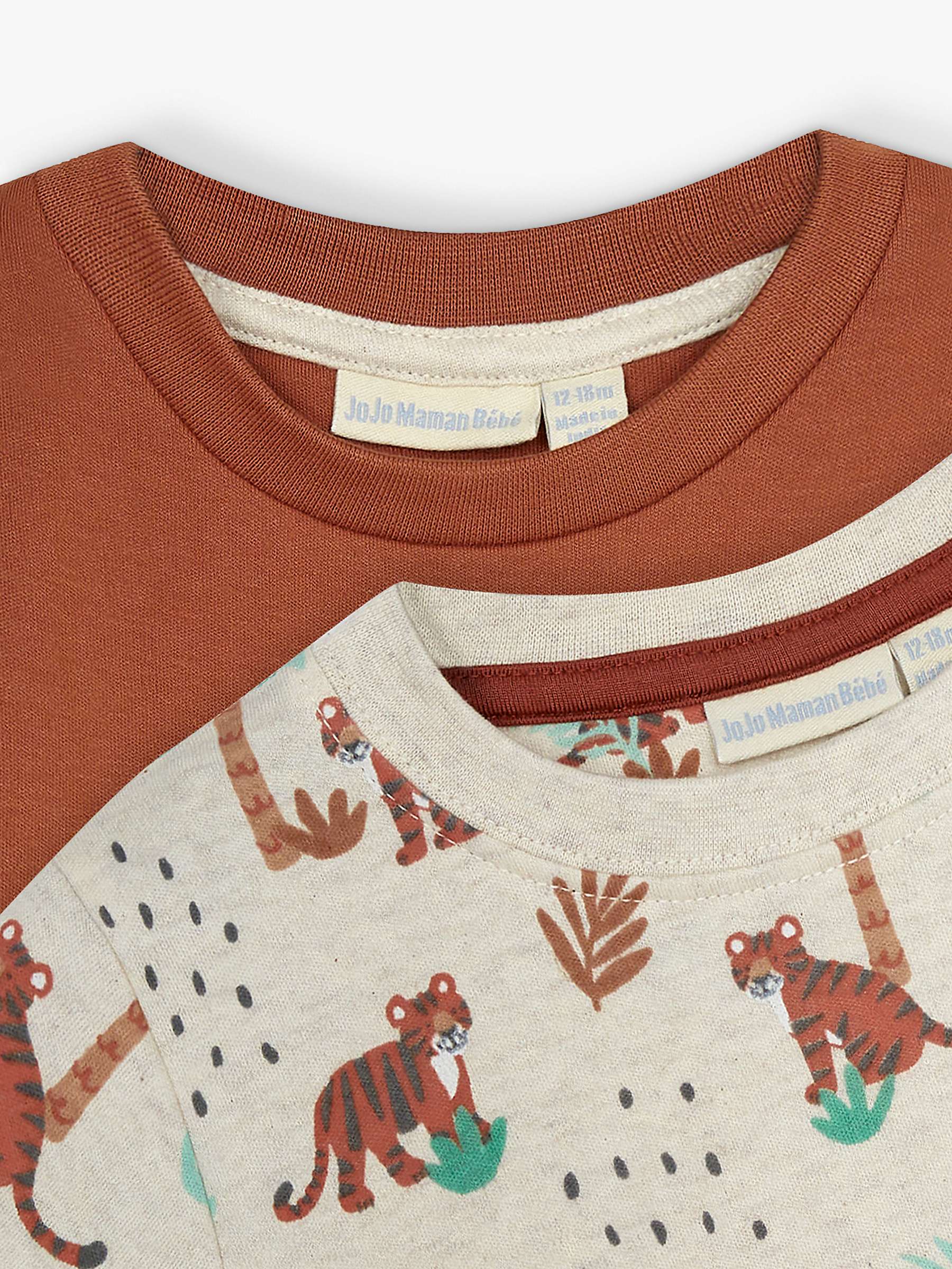 Buy JoJo Maman Bébé Baby Tiger Print T-Shirts, Pack of 2, Natural Online at johnlewis.com