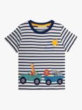 JoJo Maman Bébé Baby Safari Animals Stripe T-Shirt, Navy/Multi