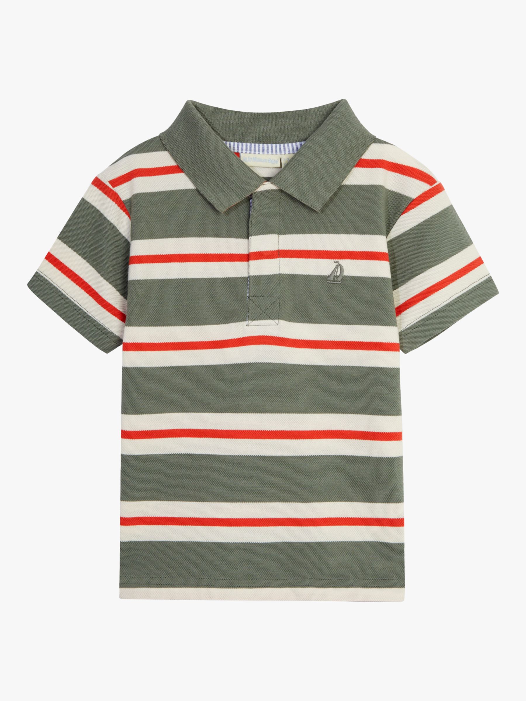 JoJo Maman Bébé Baby Stripe Polo Shirt, Khaki, 3-4 years