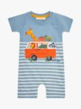 JoJo Maman Bébé Baby Safari Animal Short Romper, Blue/Multi