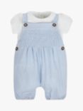 JoJo Maman Bébé Baby Smocked Short Dungarees & Collar Bodysuit Set, Blue/Multi