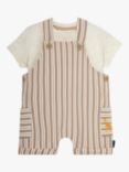 JoJo Maman Bébé Baby Stripe Dungarees & T-Shirt Set, Stone