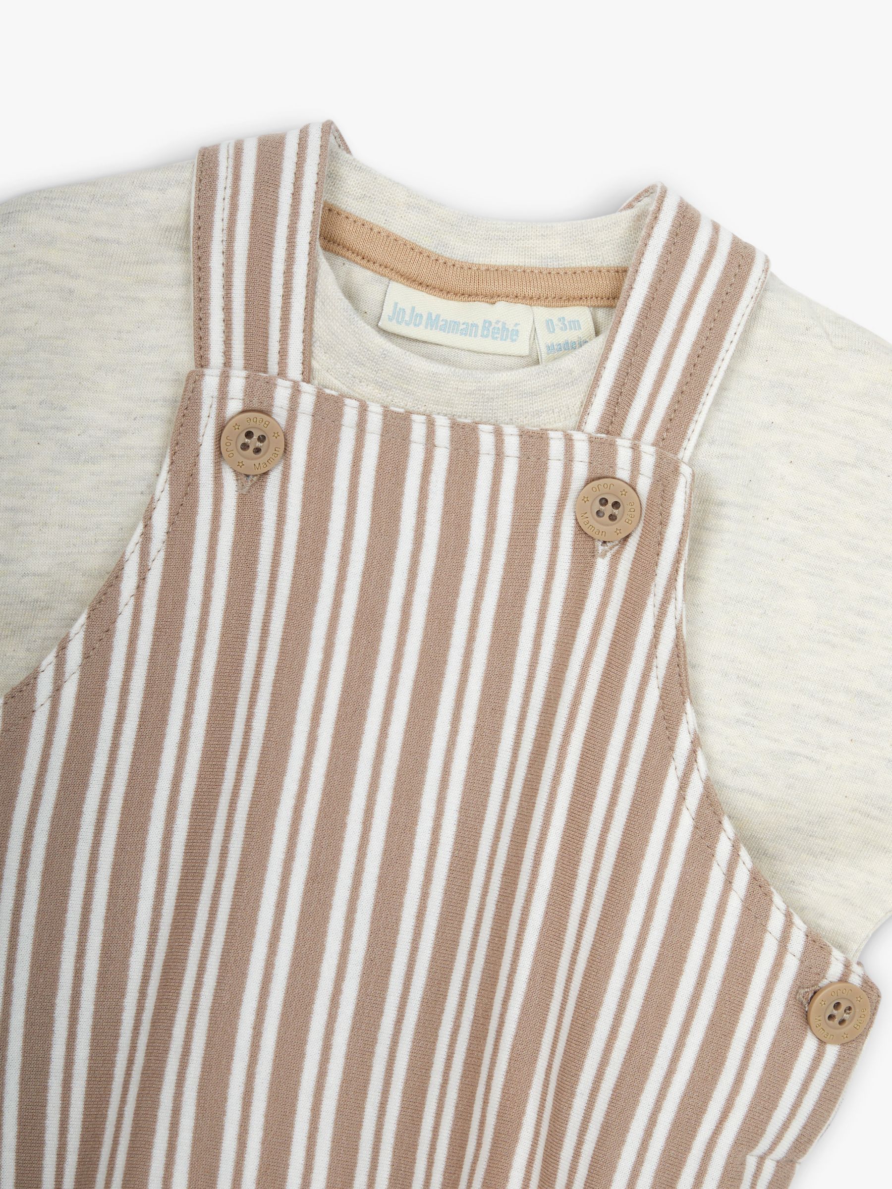 Buy JoJo Maman Bébé Baby Stripe Dungarees & T-Shirt Set, Stone Online at johnlewis.com