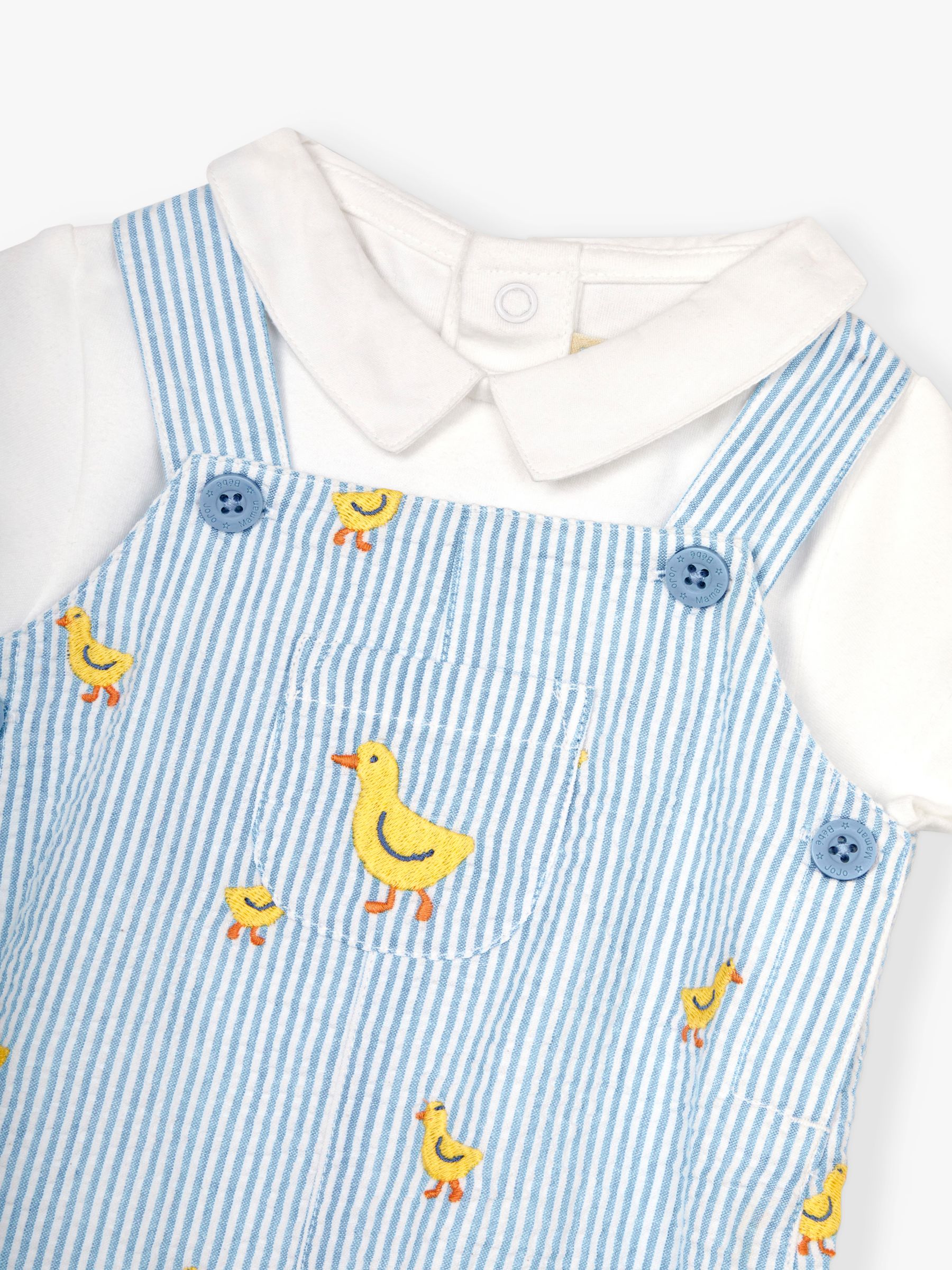 Buy JoJo Maman Bébé Baby Chicks Embroidered Stripe Dungarees & Bodysuit Set, Blue/Multi Online at johnlewis.com