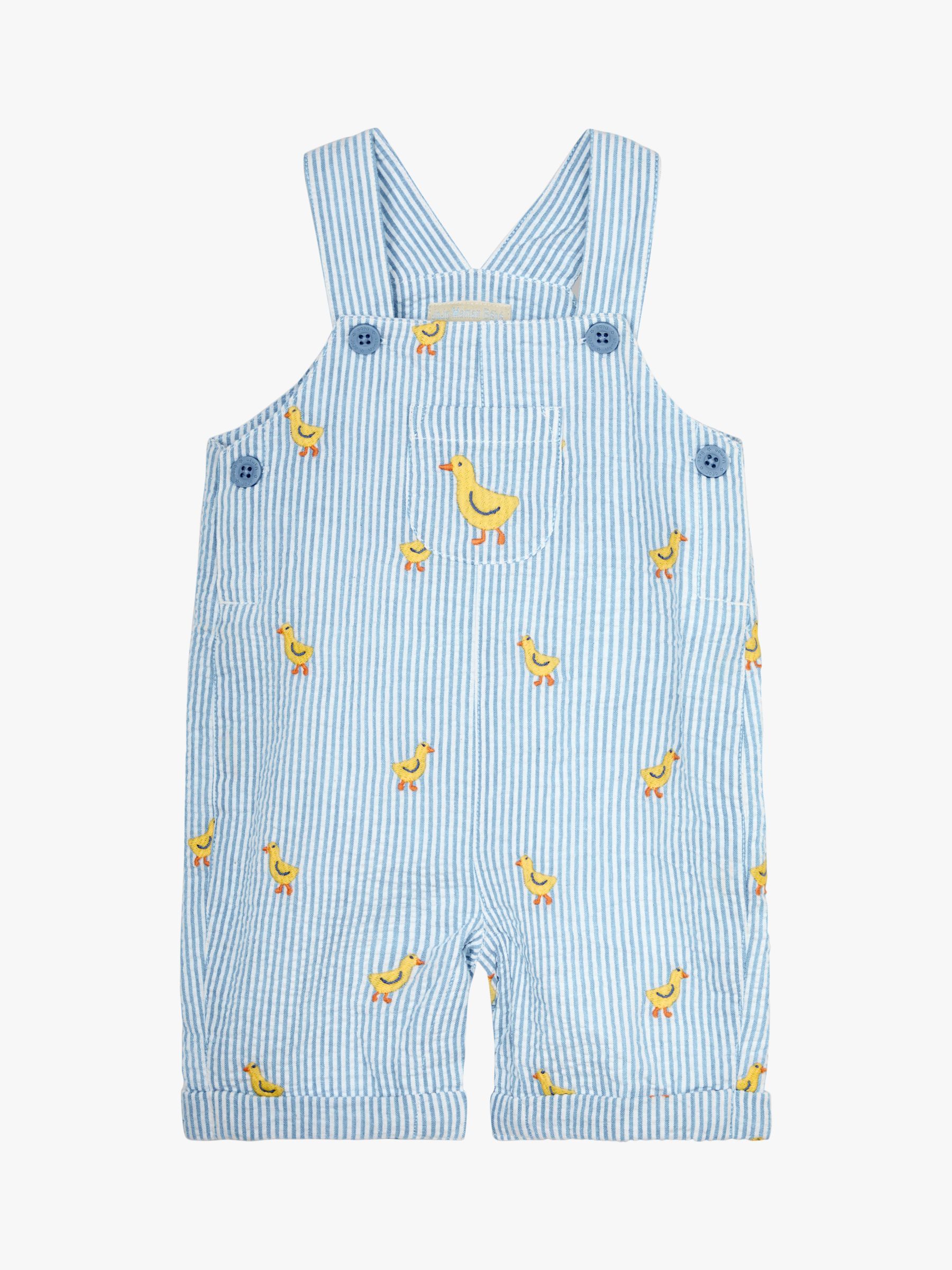 JoJo Maman Bébé Baby Chicks Embroidered Stripe Dungarees & Bodysuit Set, Blue/Multi, 18-24 months