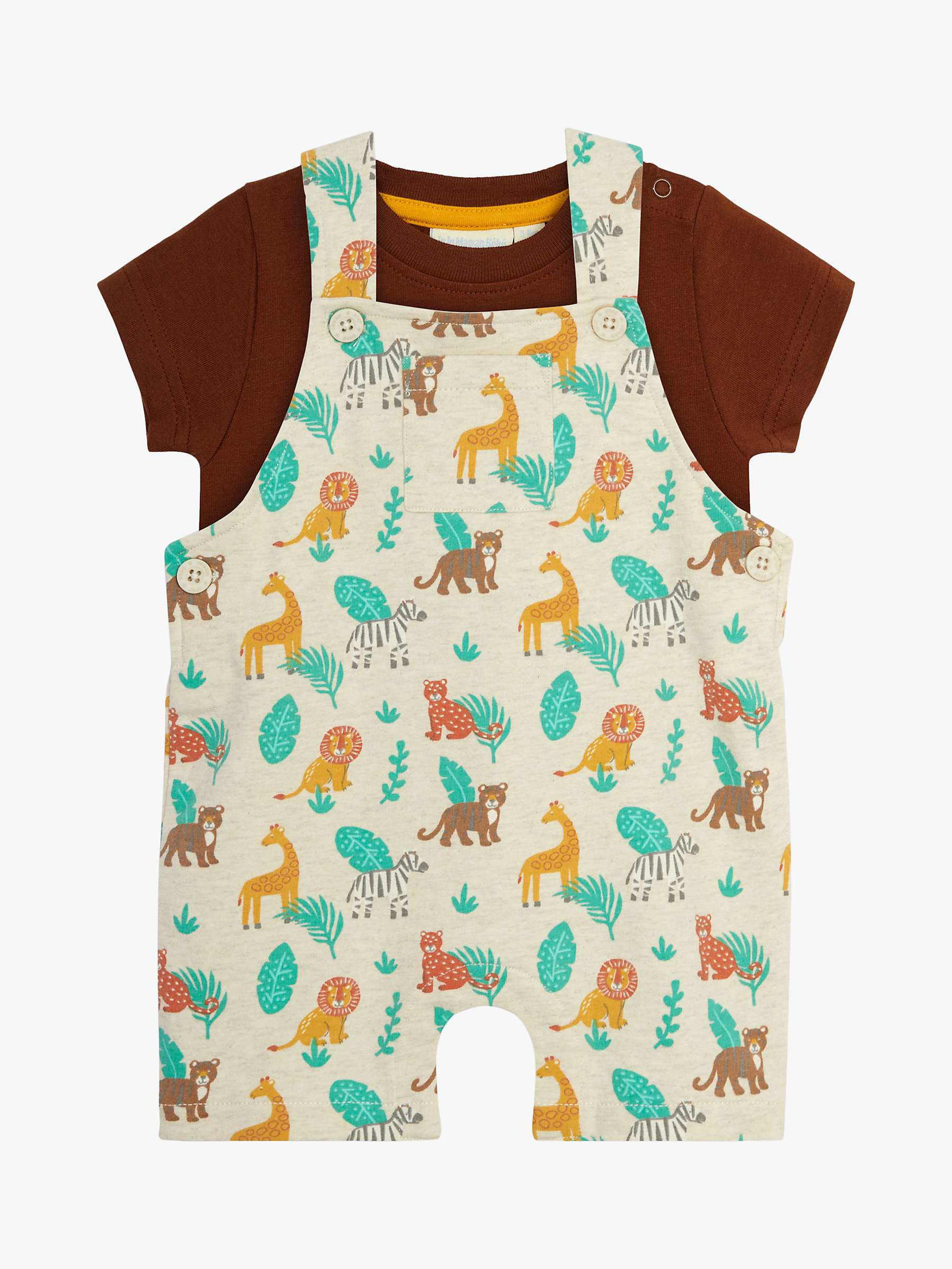 Buy JoJo Maman Bébé Baby Safari Print Dungarees & T-Shirt Set, Natural/Multi Online at johnlewis.com