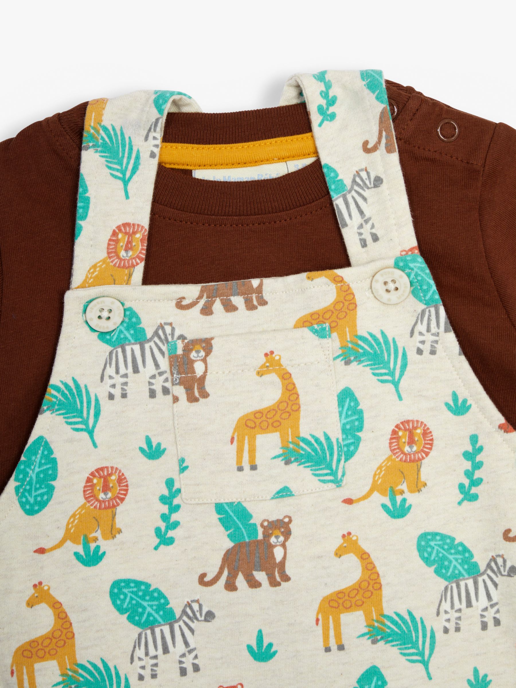 Buy JoJo Maman Bébé Baby Safari Print Dungarees & T-Shirt Set, Natural/Multi Online at johnlewis.com