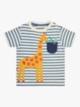 JoJo Maman Bébé Baby Giraffe Appliqué Stripe T-Shirt & Shorts Set, Navy/Multi