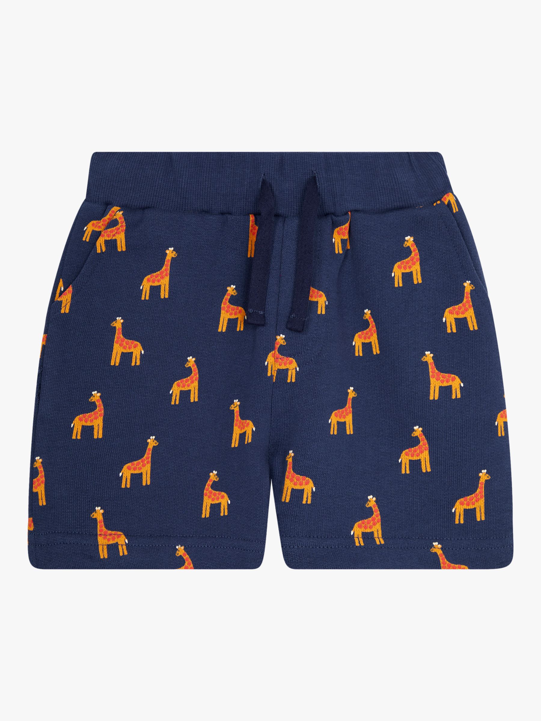 JoJo Maman Bébé Baby Giraffe Appliqué Stripe T-Shirt & Shorts Set, Navy/Multi, 6-7 years