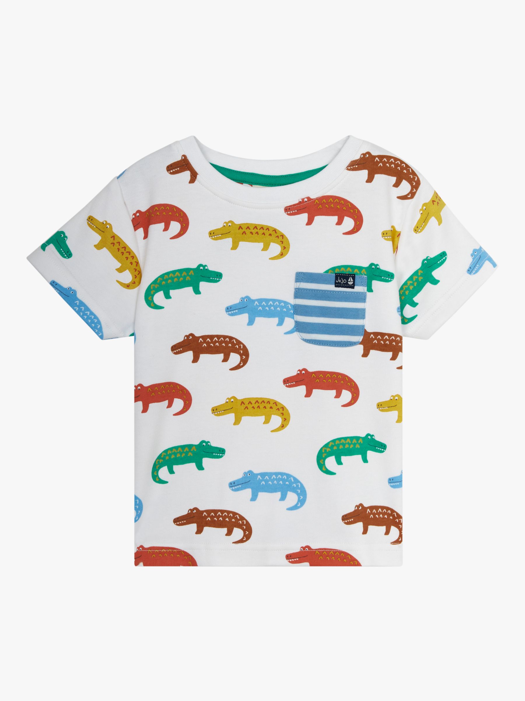 JoJo Maman Bébé Baby Crocodile Print T-Shirt, White/Multi, 3-4 years