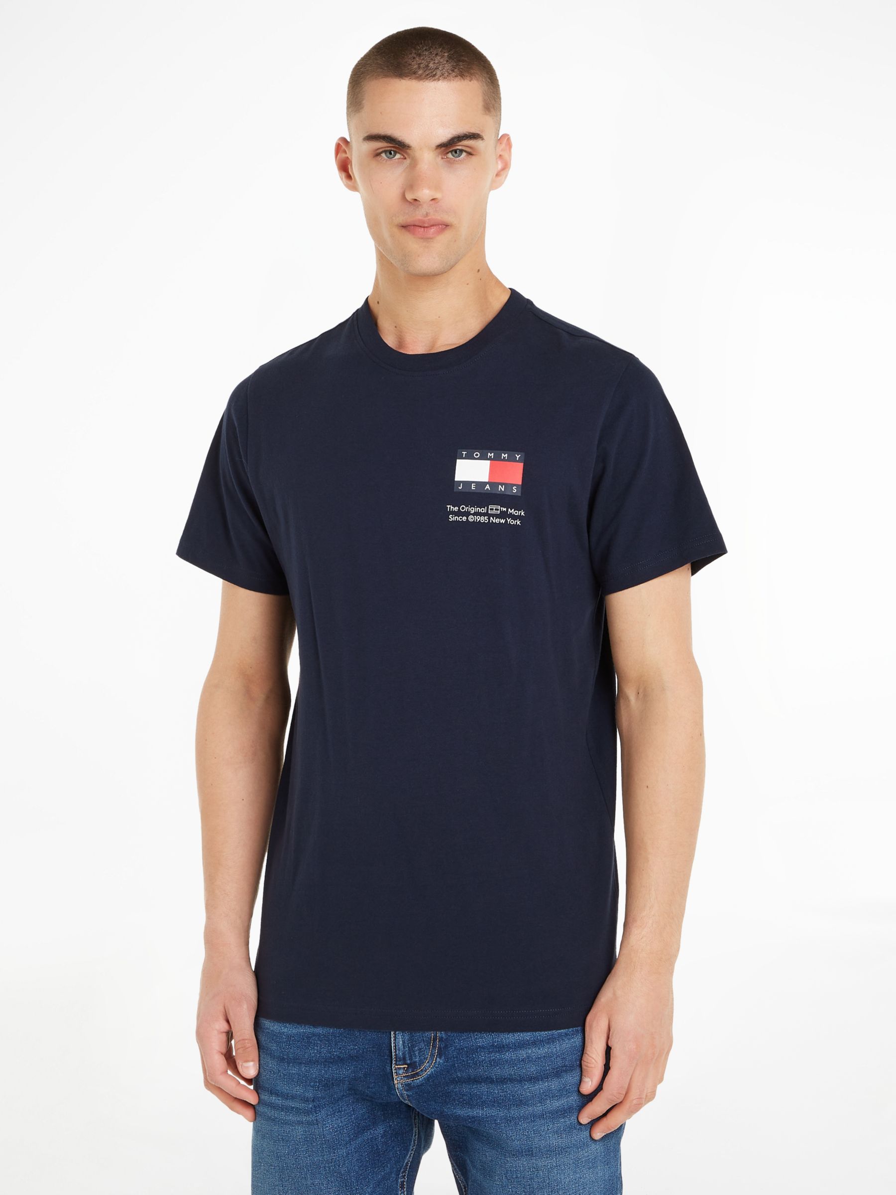 Tommy Jeans Slim Essential Flag T-Shirt, Dark Navy at John Lewis & Partners