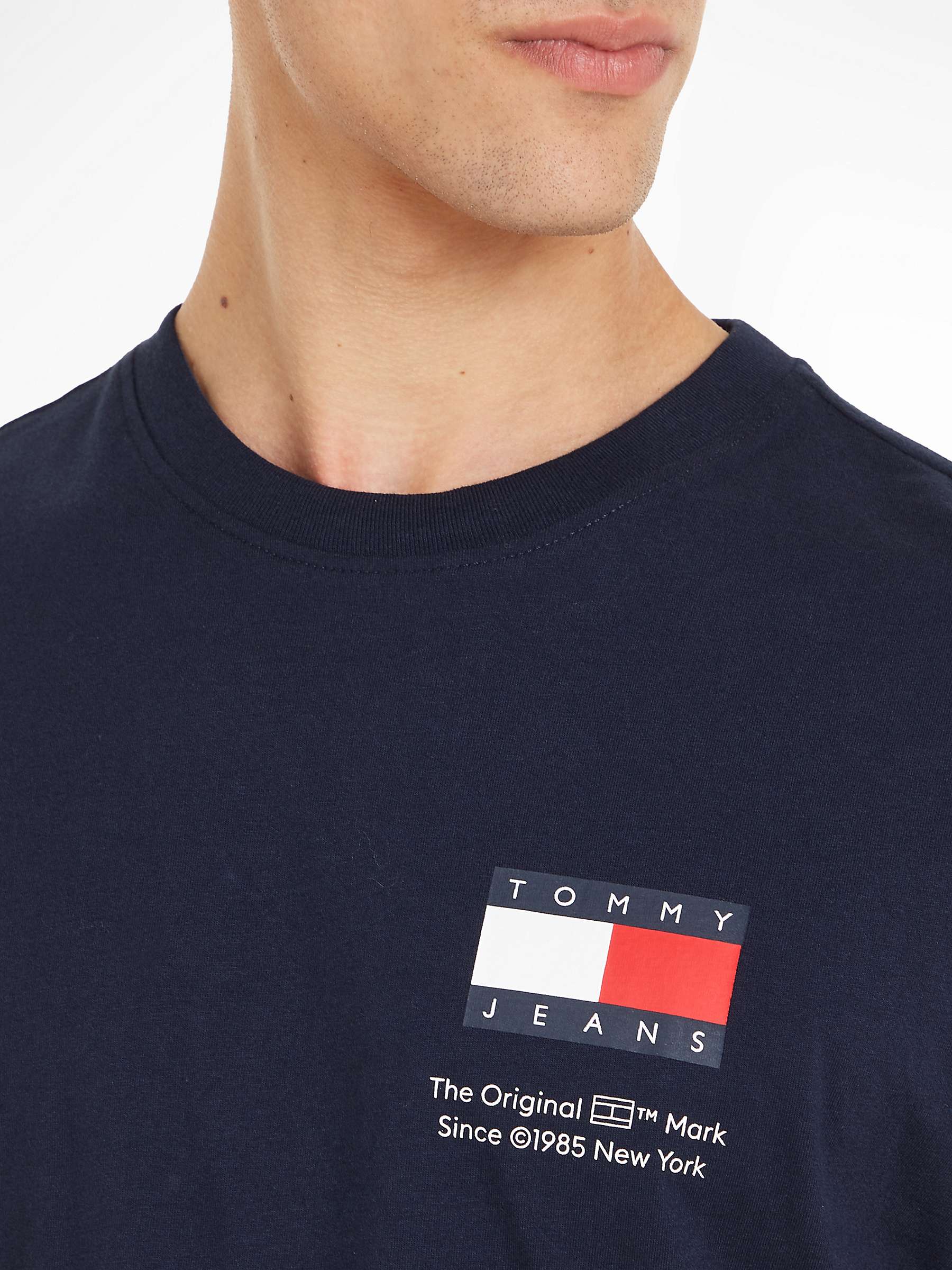 Tommy Jeans Slim Essential Flag T-Shirt, Dark Navy at John Lewis & Partners