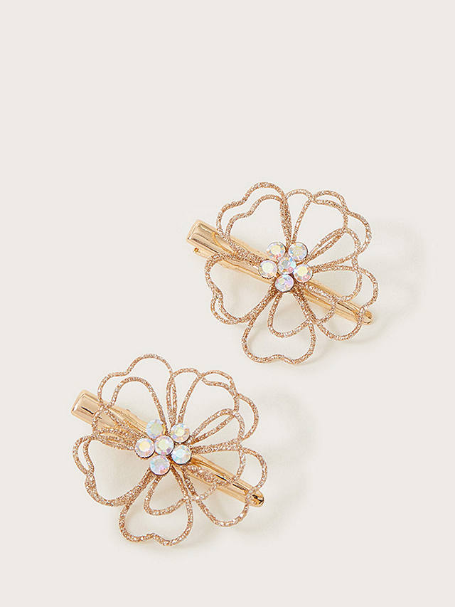 Monsoon Kids' Diamante Wire Flower Clips, Gold