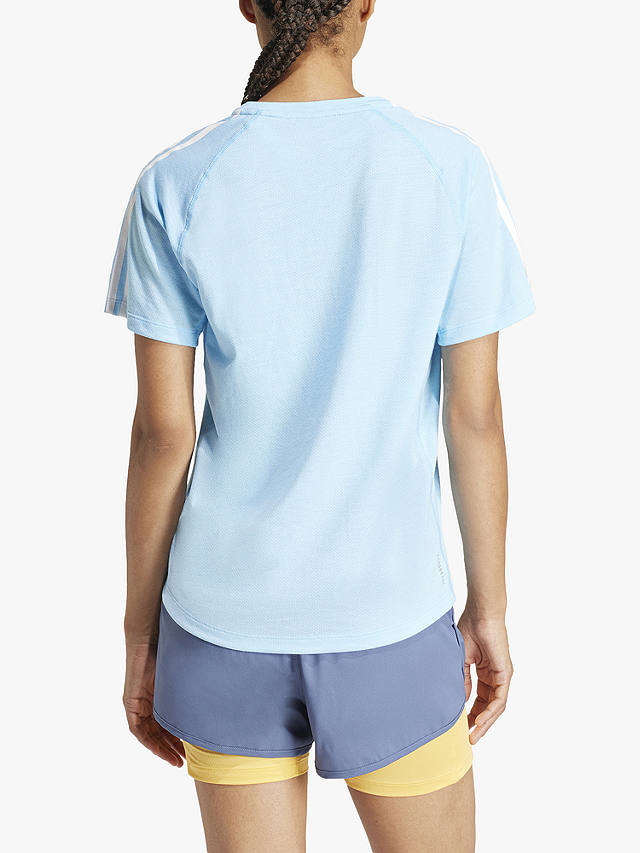 adidas Own The Run 3 Stripes T-Shirt, Blue/White