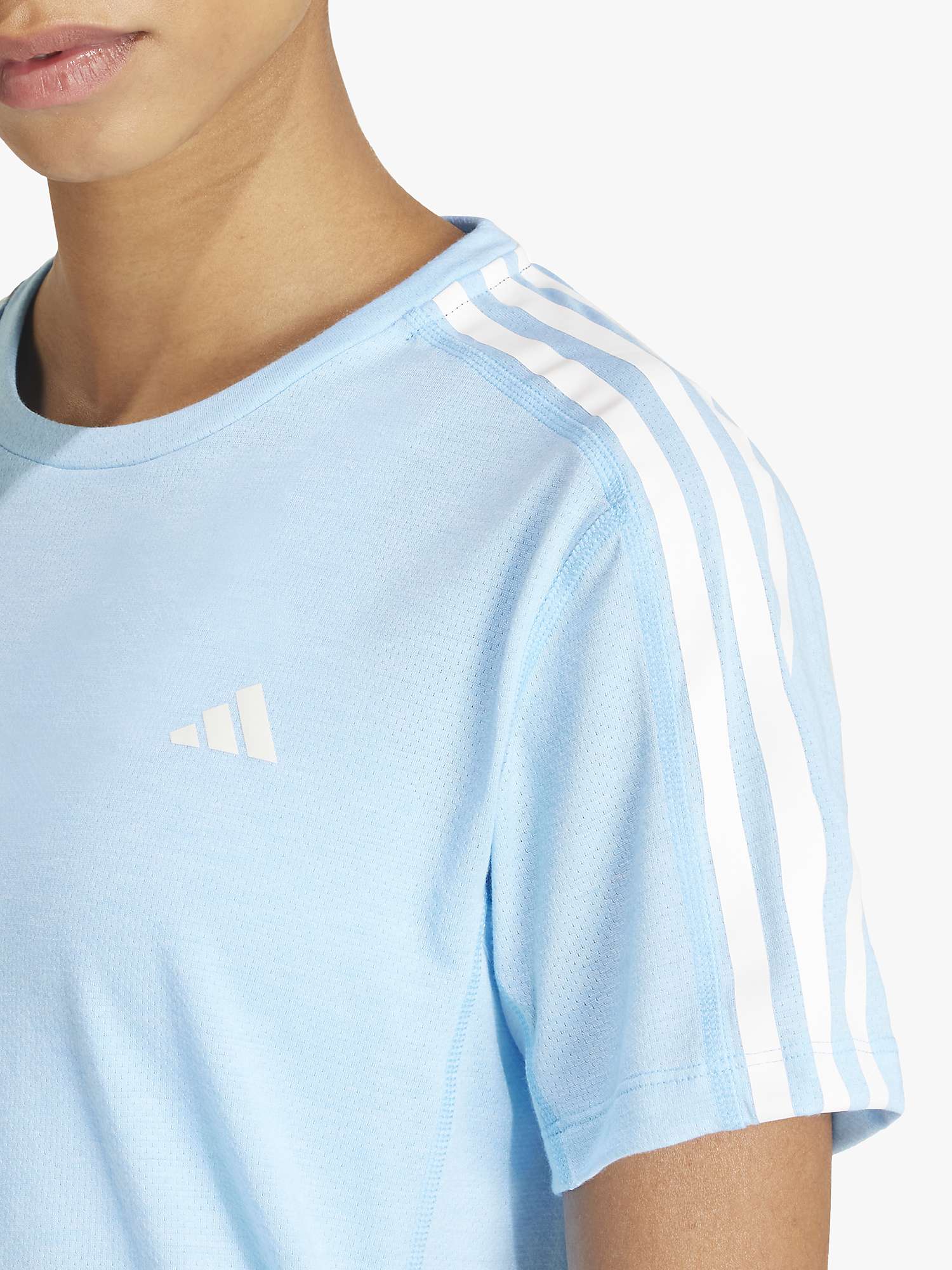 Buy adidas Own The Run 3 Stripes T-Shirt, Blue/White Online at johnlewis.com
