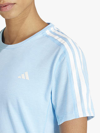 adidas Own The Run 3 Stripes T-Shirt, Blue/White