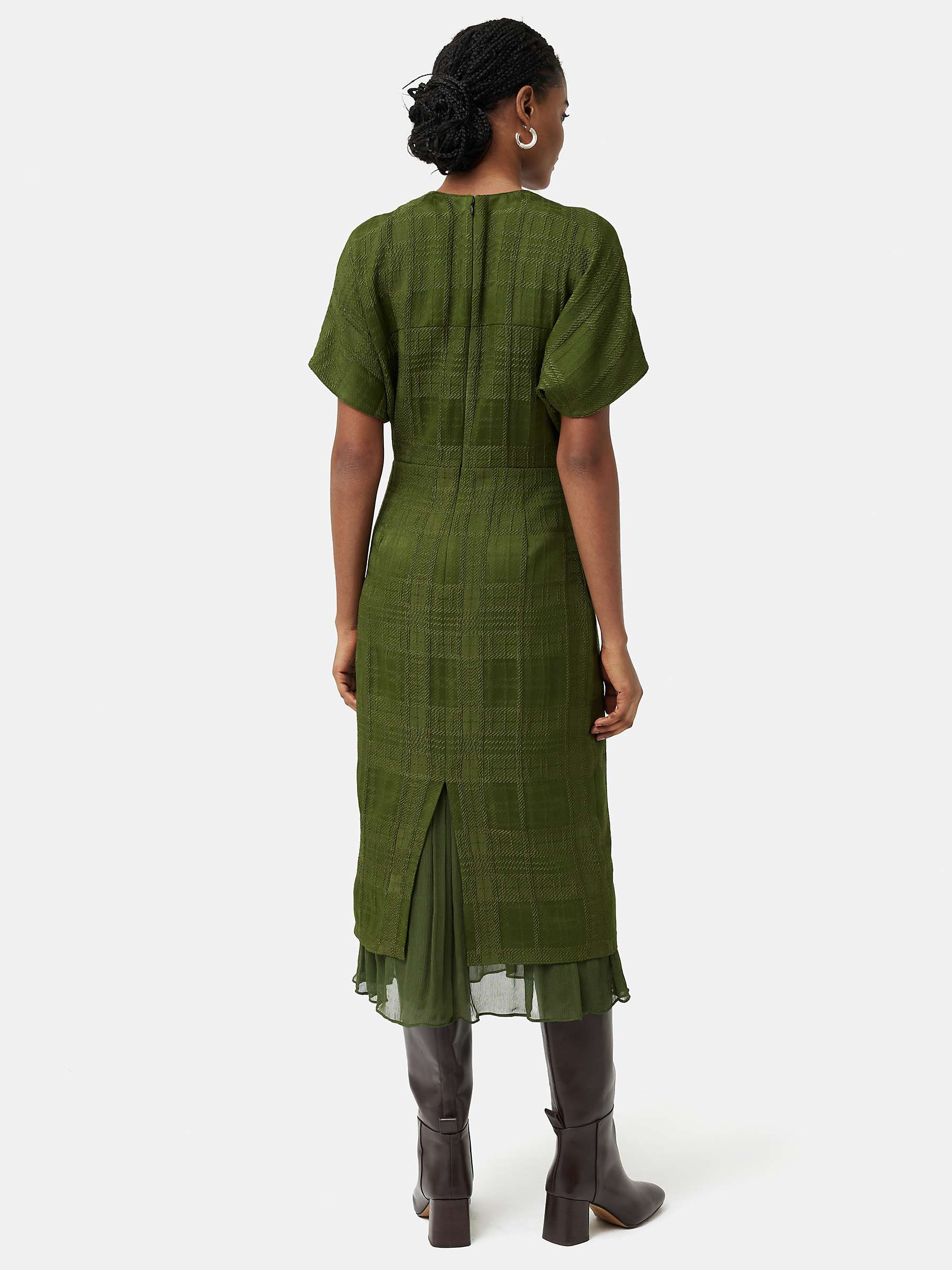 Buy Jigsaw Textured Check Midi Dress, Khaki Online at johnlewis.com