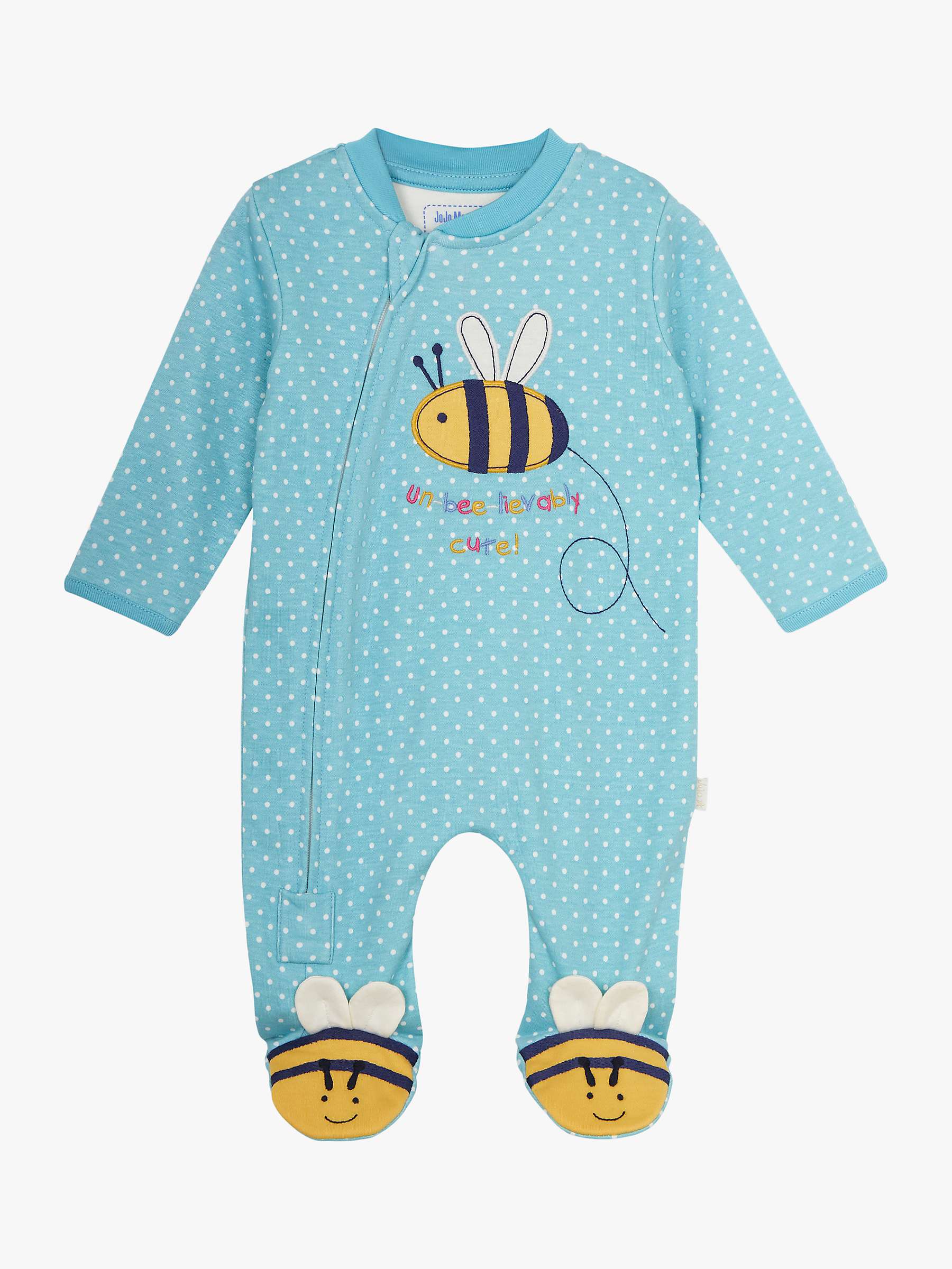 Buy JoJo Maman Bébé Baby Bee Spot Zip Up Sleepsuit, Duck Egg Online at johnlewis.com
