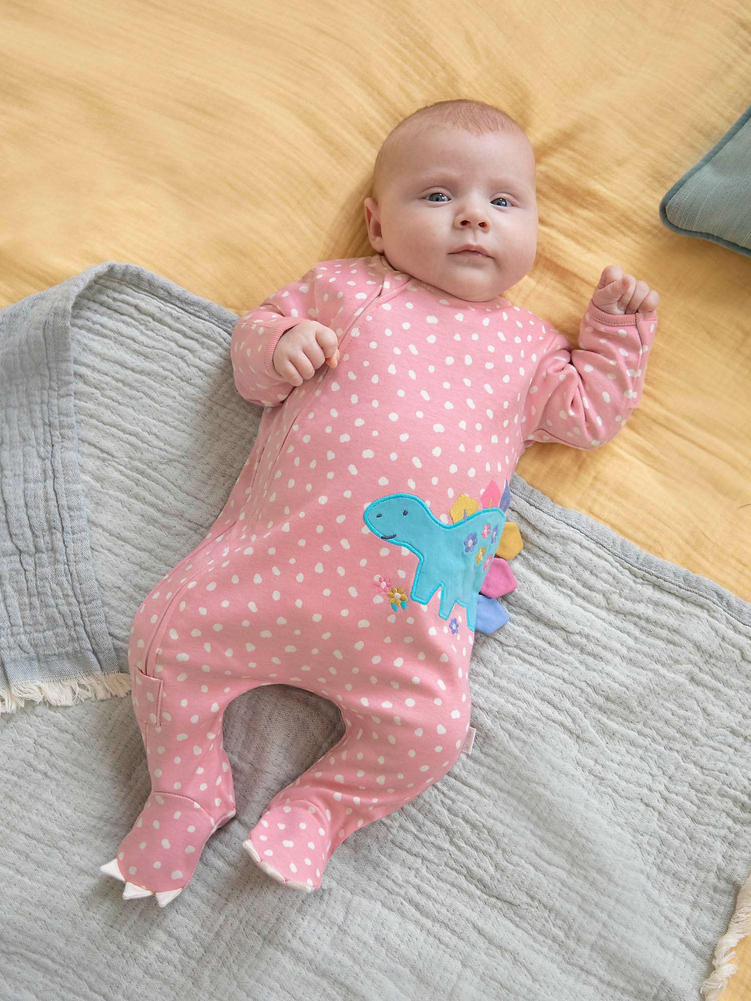 Buy JoJo Maman Bébé Baby Dino Sleepsuit, Pink Online at johnlewis.com
