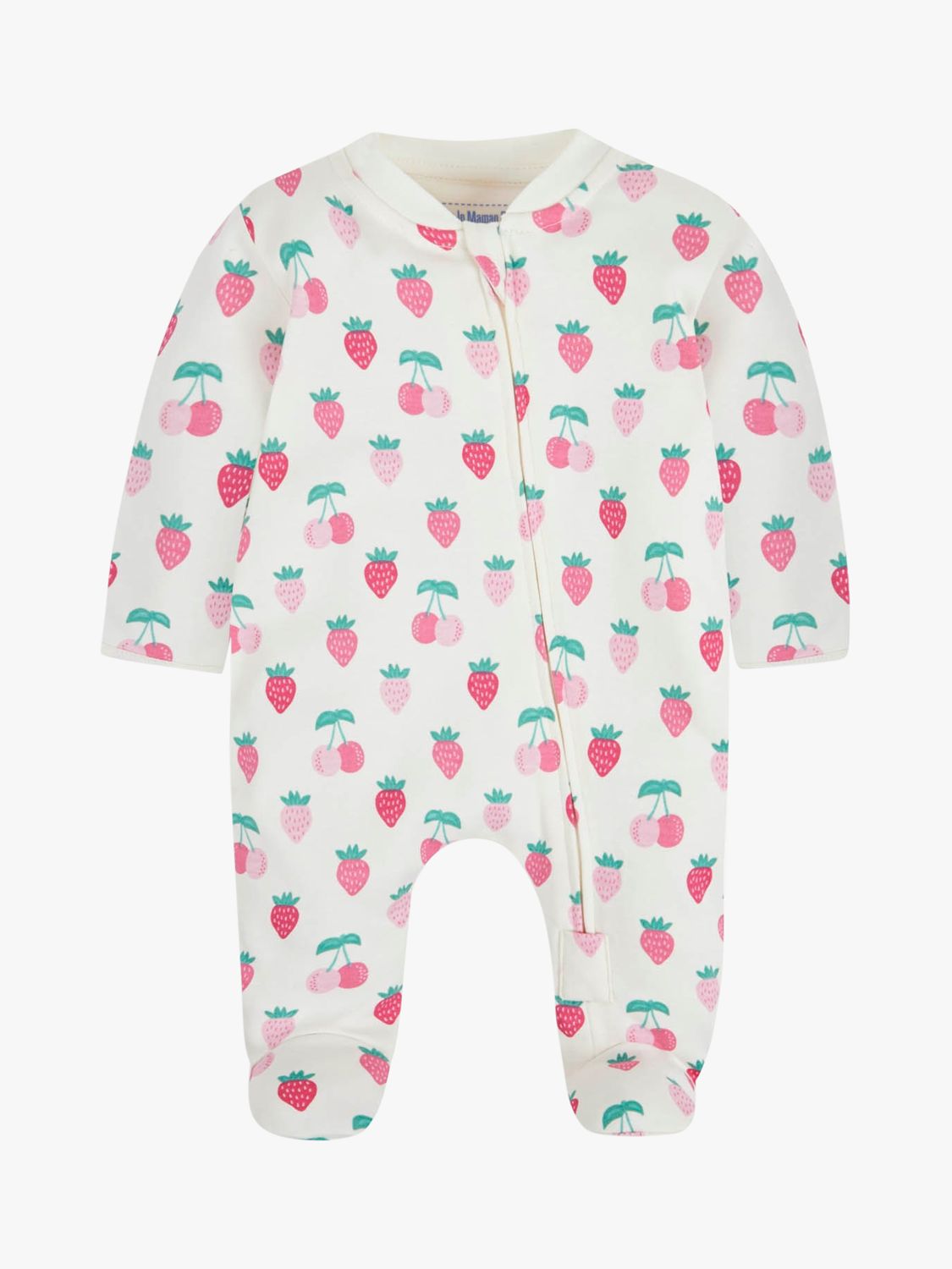 JoJo Maman Bébé Baby Fruit Zip Front Sleepsuit, Cream/Multi, 3-6 months