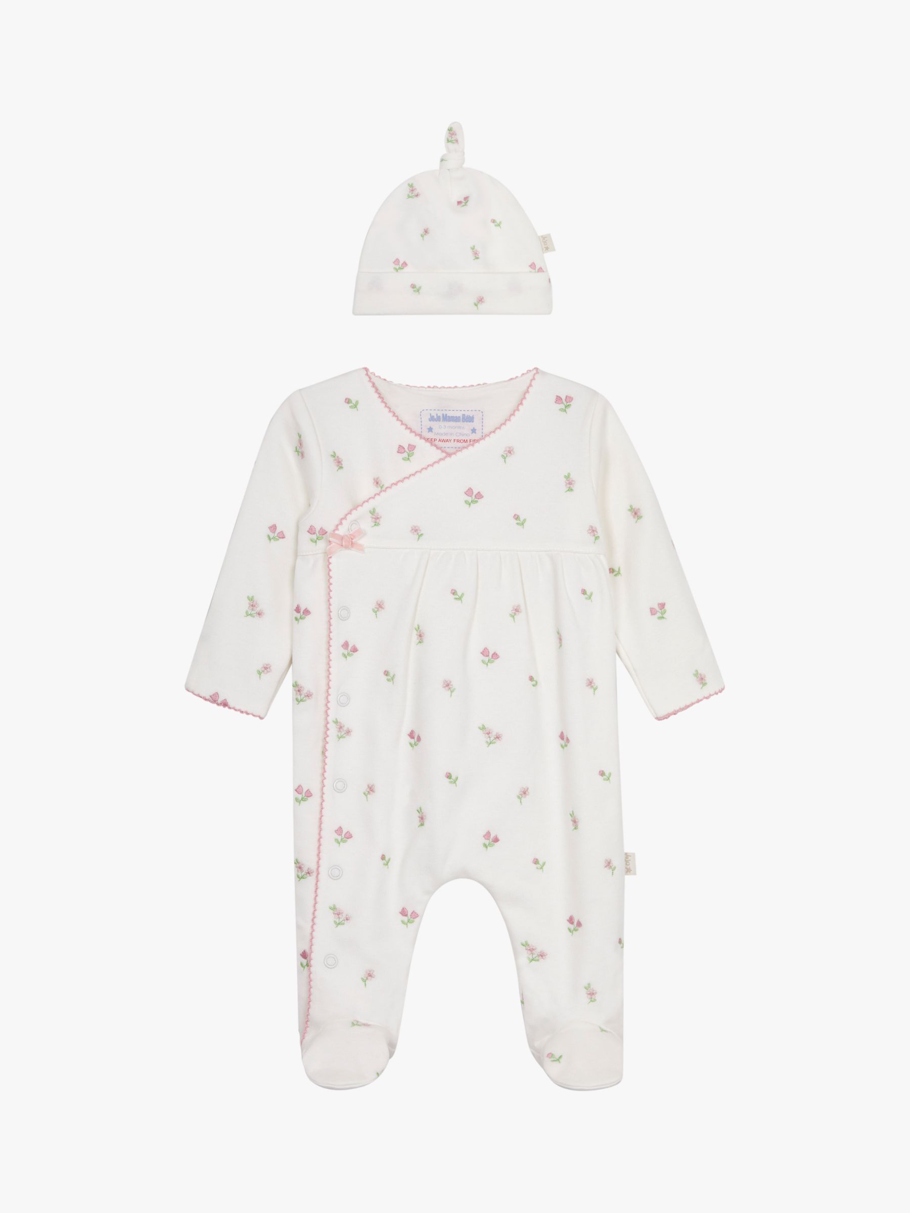 Buy JoJo Maman Bébé Baby Floral Print Sleepsuit & Hat Set, Cream Online at johnlewis.com