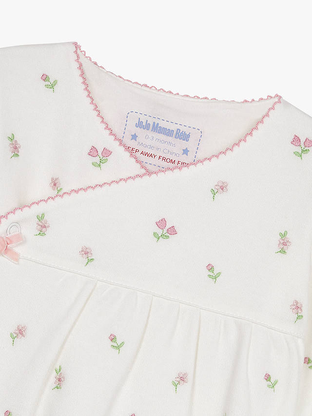 JoJo Maman Bébé Baby Floral Print Sleepsuit & Hat Set, Cream